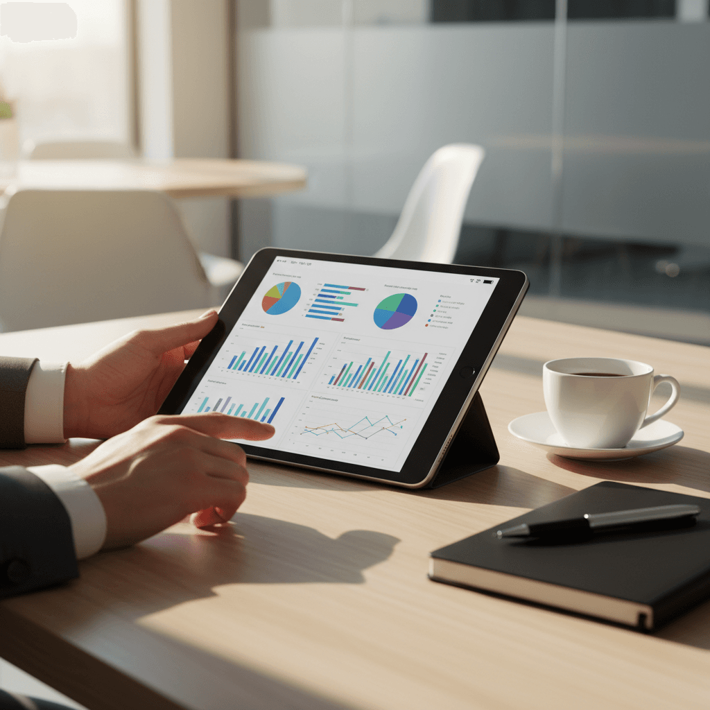 Dental practice consultant reviewing practice audit data and growth metrics