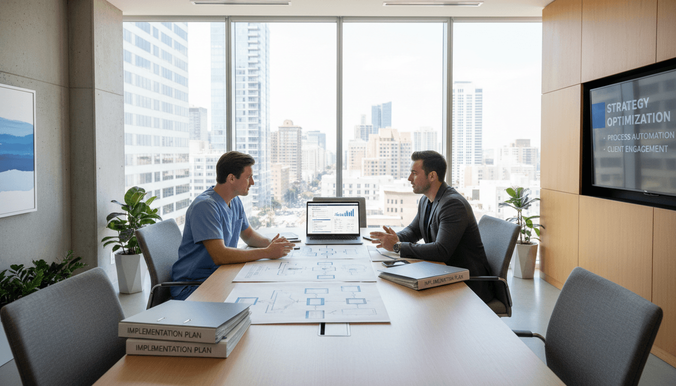 Dental practice owner and consultant discussing growth strategy during a consulting session