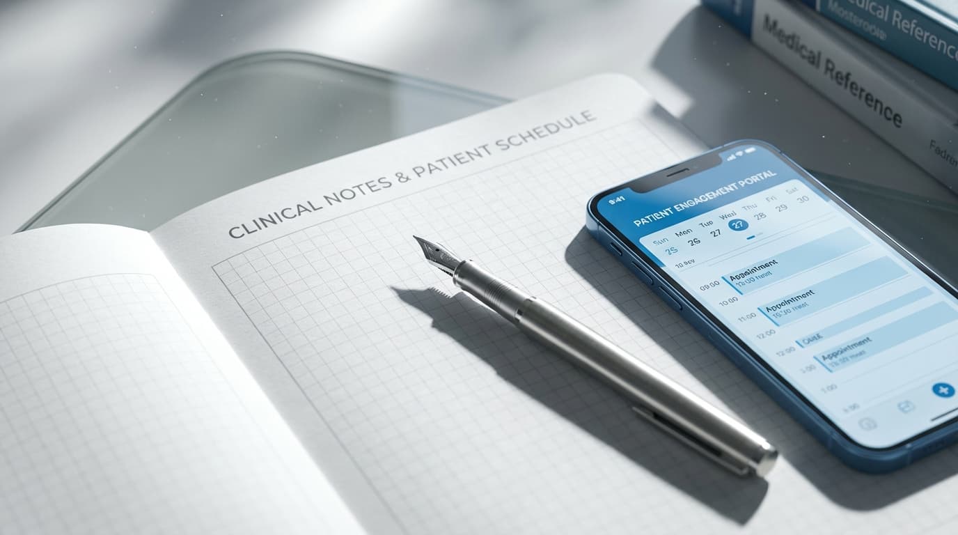 Surgical GP reviewing financial data on tablet